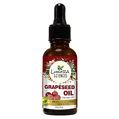 Organic Grapeseed Oil | Hair, Body & Face Moisturizer | Helps Reduce Wrinkles, Stretch Marks | Hydrates Dry Skin & Enhances Hair Growth | Cold-Pressed | 1.01 Fl Oz (30ml)
