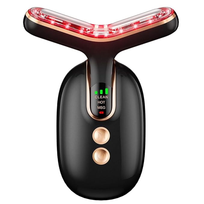Neck Face Massager, Multifunctional Facial Massager, Face Sculpting Tool for Skin Care with Vibration, Thermal (Black Gold)