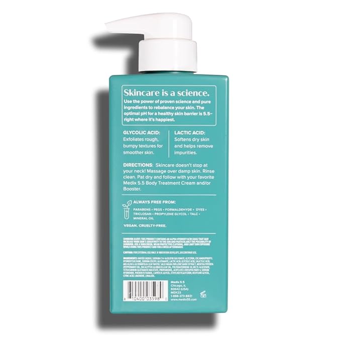 Medix 5.5 Exfoliating AHA Glycolic Acid Face & Body Scrub Cleanser + Collagen Moisturizing Body Cream Lotion Skin Care 2PC Set | Alpha Hydroxy Acid & Lactic Acid Foaming Body Wash & Face Wash, 2-PC