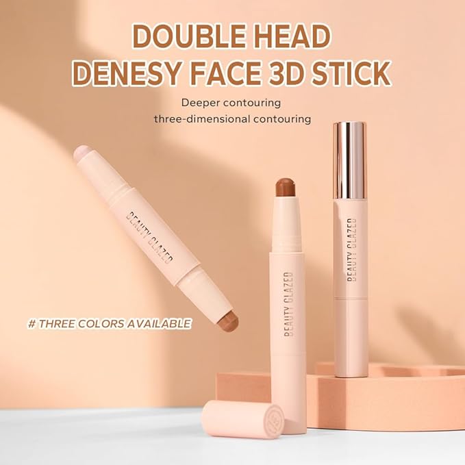 Cream Contour Sticks,Shades with Highlighter & Bronzer,Non-greasy and Waterproof Contouring Pen,Easy to Sculpt the Face and Create a Lightweight Finishing Makeup (02#Bronzer contour and glow sticks)
