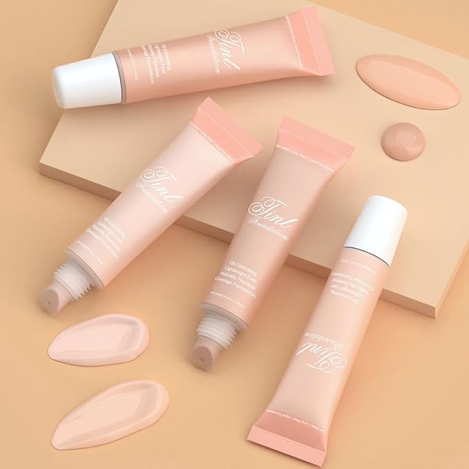 2 Pack Liquid Foundation Cream with Foundation Brush for Face Makeup,Durable Full Coverage Matte Concealer Make Up,Oil Control & Waterproof Base Primer -1 Fl.Oz (#03)