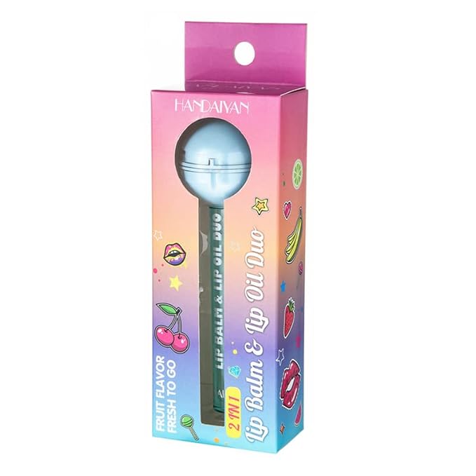 Tinted Lip Balm Lollipop Lip Gloss, Magic pH Color Changing Pink Lipstick & Vitamin E Clear Lip Oil Combo, Hydrating Plumping Lip Care Product for Girls (Orange)