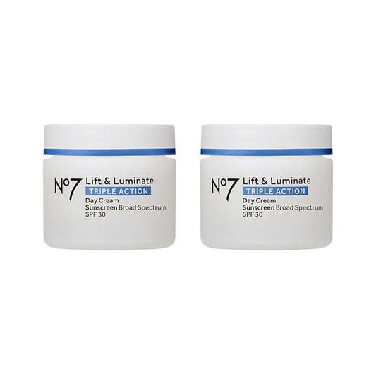 No7 Lift & Luminate Triple Action Face Cream - Fragrance Free Face Moisturizer with SPF 30 - Formulated with Anti Aging Collagen Peptides & Brightening Complex (2 Pack)