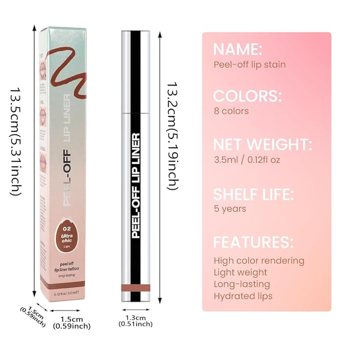 2Pcs Peel Off Matte Liquid Lip Gloss Stain-Lip Liner with Tweezer, Peel Off Lip Stain, Long Lasting & Waterproof Lipstick Tattoo, Transfer-Proof Lip Gloss for All Skin Types (02#+06#, 2Pcs)