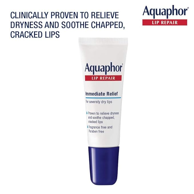 Aquaphor Lip Repair Ointment - Long-lasting Moisture to Soothe Dry Chapped Lips - .35 fl. oz. Tube