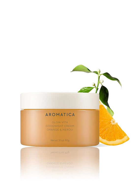 AROMATICA Glow Vita Goodnight Cream Orange & Neroli 3.1fl oz/90g - Night Cream Moisturizer For Face & Neck | Anti Aging Wrinkle Cream with Vitamin C, 5% Niacinamide