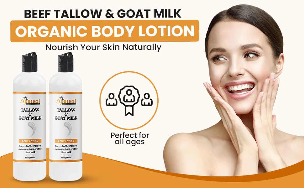 Grass Fed Beef Tallow & Goat Milk Body Lotion for Sensitive Skin, Organic Tallow Lotion - Soothes Dry Patches, Goat Milk Moisturizer - Handmade Tallow Body Lotion (Lavender Vanilla, 8 Oz)