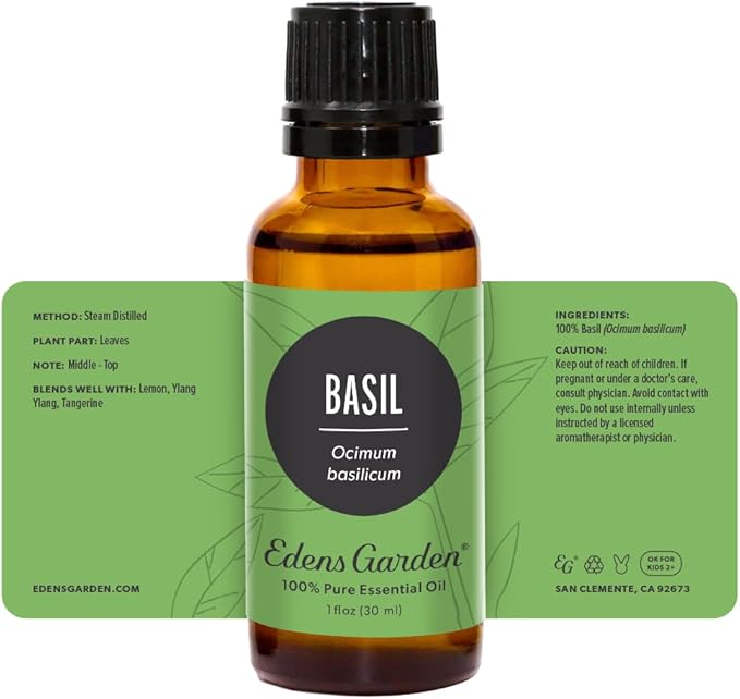 Edens Garden Basil Essential Oil- 100% Pure Premium Grade, Undiluted, Natural, Therapeutic, Aromatherapy, The Best for Diffuser, Skin, Candle, Laundry 30 ml (1 fl oz)
