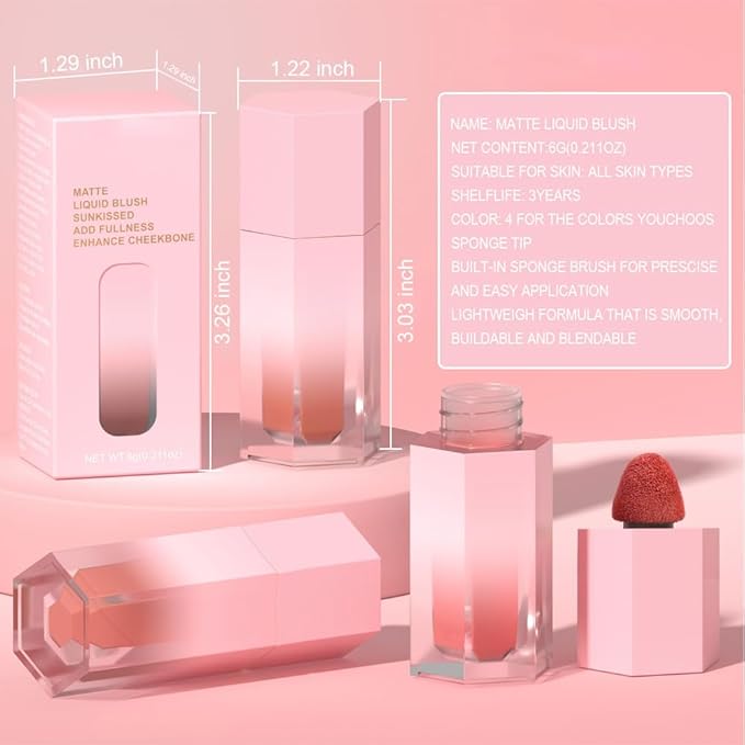 evpct 2Pcs Soft Cream Velvet Liquid Blush Makeup for Cheeks Lips, Moisturizing Lightweight Blendable Feel Waterproof Long-Wearing Smudge Proof Natural Matte Finish Looking Dewy Cheek Tint D111 & D113