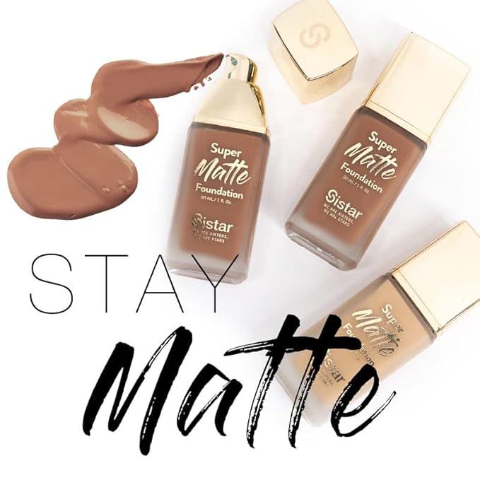 Sistar Super Matte Foundation Perfecting Liquid Foundation Full Coverage Control Shine Weightless Longwearing 30 mL / 1 fl. oz. (Mahogany)
