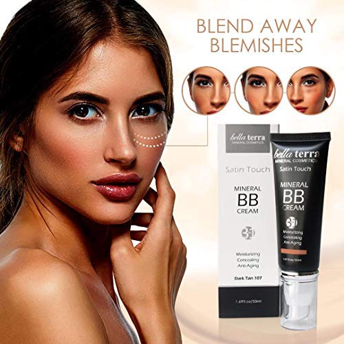 Bellaterra Cosmetics BB Cream - Tinted Moisturizer, Mineral Foundation Makeup, Dark 107 | Skin Perfector, 1.69 oz