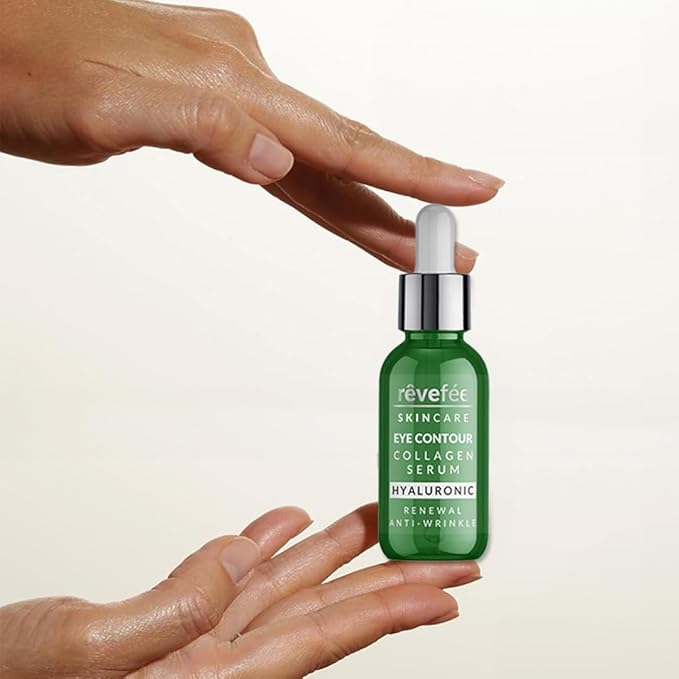 collagen hyaluronic eye serum; reduces dark circles, puffiness, fine lines and eye bags., Yellow