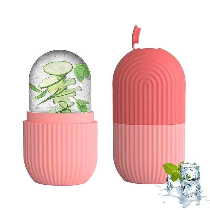 Ice Roller for Face and Eye,Upgraded Ice Face Roller,Facial Beauty Ice Roller Skin Care Tools, Ice Facial Cube, Ice Holder Mold Face Puffiness Relief Massage Skin Care Tools (Pink)