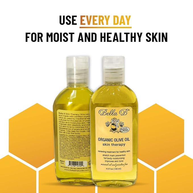 Bella B Organic Olive Oil 4.5 oz - Pregnancy Stretch Mark Prevention Oil - Made with Organic Olive Oil - Maintains Skin Elasticity to Reduce Scars and Stretch Marks - Use Daily for Healthy Skin