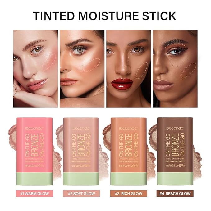 Multi-Use Makeup Bronzer Stick for Effortless Glow - Hydrating Solid Moisturizer with Natural Bronze Tint for Eyes, Lips & Cheeks (#4 Beach Glow)