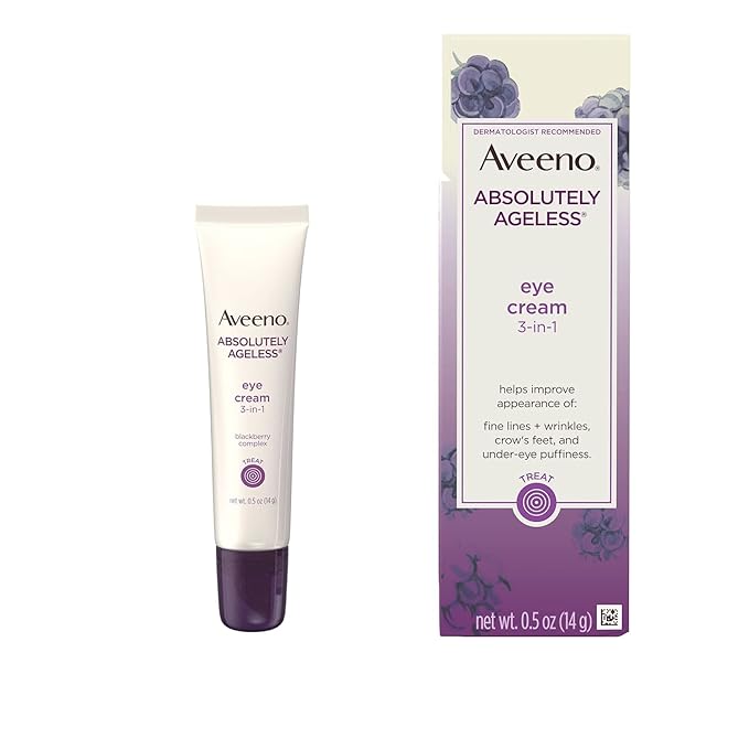 Aveeno Absolutely Ageless 3-in-1 Under Eye Dark Circle & Anti-Wrinkle Cream with Antioxidant-Rich Blackberry Complex, Vitamins C & E, Hypoallergenic, Non-Comedogenic & Non-Greasy, 0.5 oz (Pack of 2)
