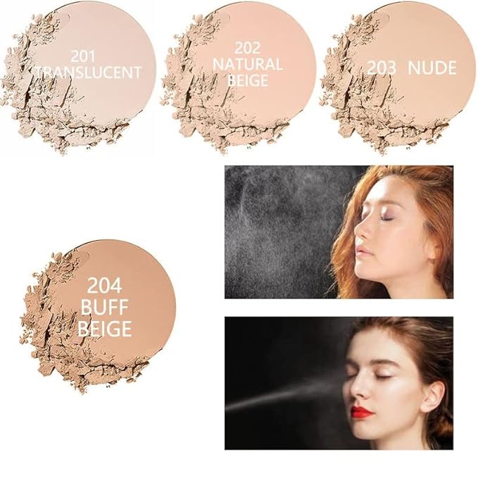 2 Pack Matte Face Powder, Control Oil Brighten Skin Color Cover Blemish Makeup Face Setting Setting Powder Foundation。204- Buff Beige