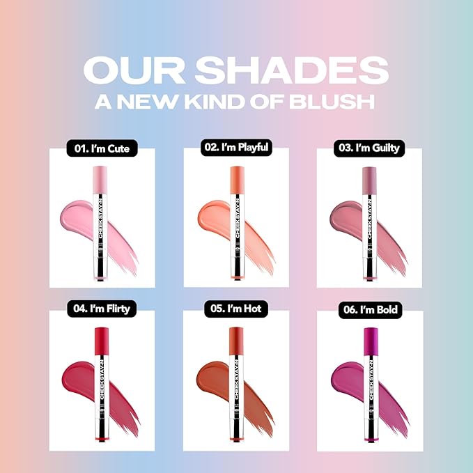 Sacheu Cheek STAY-N Liquid Blush for Cheeks — High Pigment, Buildable, Lightweight Cream Blush Infused With Squalane, for Dewy & Radiant Flushed Cheeks — Long-lasting & Cruelty Free, I'm Playful