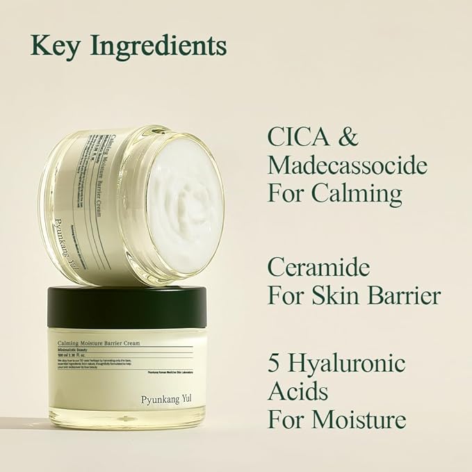Pyunkang Yul PKY Calming Moisture Barrier Cream Instantly Soothes Sensitive Skin, Hyaluronic Acid & Ceramide for Hydration, Vegan, Korean Skincare (3.38 Fl. Oz, 100ml)