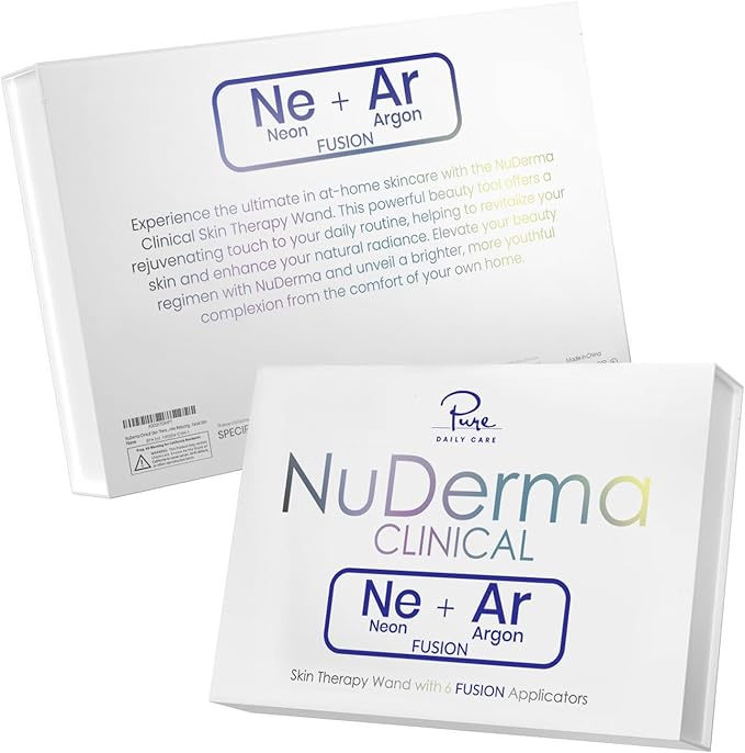NuDerma Clinical Skin Therapy Wand - Portable Skin Therapy Machine w 6 Fusion Neon + Argon Wands – Anti Aging - Clarifying - Skin Tightening & Radiance - Wrinkle Reducing
