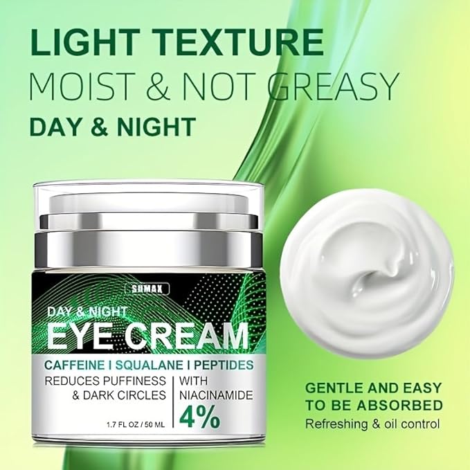 Caffeine Eye Cream for Puffiness and Bags Under Eyes Daily Anti-Wrinkle Cream Collagen Eye Cream Day and Night Peptide Eye Cream Reduce The Look Of Aging Line Smoothing Skin Care 1.7 FL OZ,1 Pack