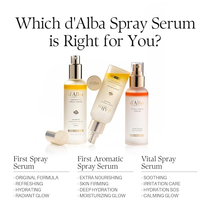 d'alba Piedmont Italian White Truffle Vital Spray Serum, Vegan Skin Care, Calming and Hydrating Facial Mist for Red and Sensitive Skin, Glow Serum, Surfactant Free, All in One, Korean Skin Care