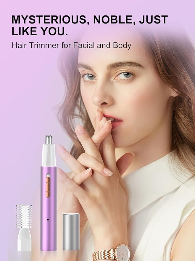 Nose Hair Trimmer for Women Men,2025 Rechargeable 2 in 1 Eyebrow & Facial Trimmer, Professional Painless Ear Hair Trimmer with Powerful Motor and Dual-Edge Blades Easy Cleansing (Purple)