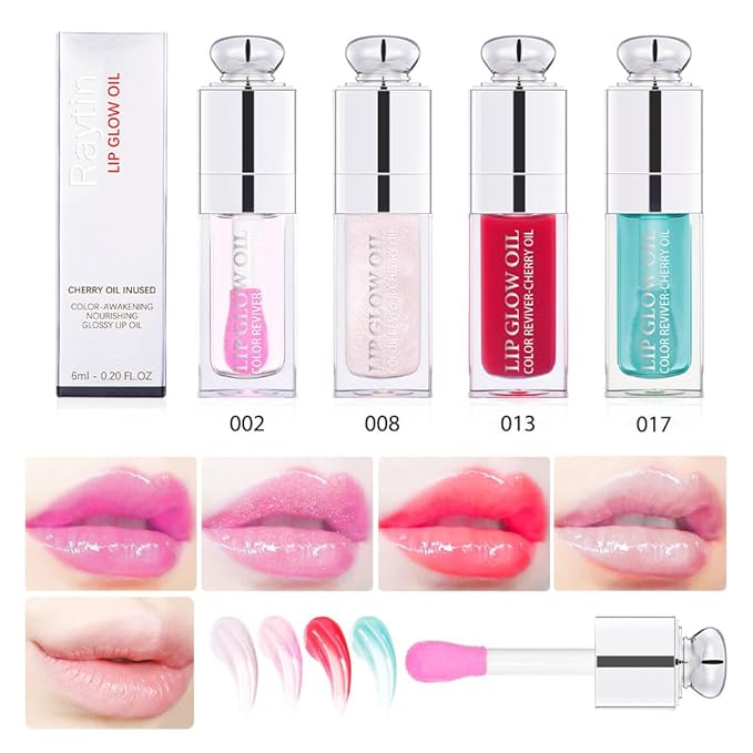 Moisturizing Lip Oil,No-Sticky Gloss Balm Care,Fruit Flavoured Oil for Dry Lip's Hydrating and Nourishing (002#Clear to Pink) 0.2 OZ