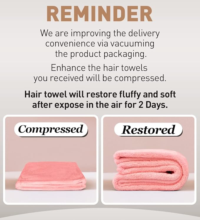 Hicober Microfiber Hair Towel, 2Packs Hair Turbans Wrap for Women Wet Hair, Hair Drying Towels for Curly Hair Anti Frizz(Purple,Pink)