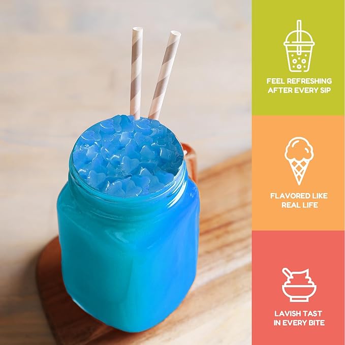 New Fanale Coconut Jelly Topping nata de coco for Boba Tea | Ice Cream | Yogurt | Smoothie | Milk Tea | Desserts (Blueberry Heart Shaped, 6.6 lb)
