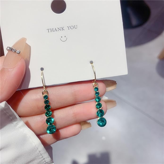 Vintage Crystal Emerald Drop Earrings Emerald Bar Dangle Earrings Green Long Tassel Chain Earrings Gold Hoop Huggie Earrings Jewelry for Women