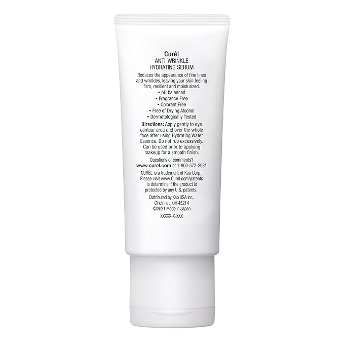 Curel Japanese Skin Care, Anti-Wrinkle Hydrating Serum, Lightweight Serum, Fragrance Free & Colorant Free, For Sensitive Skin, 1.3 Oz