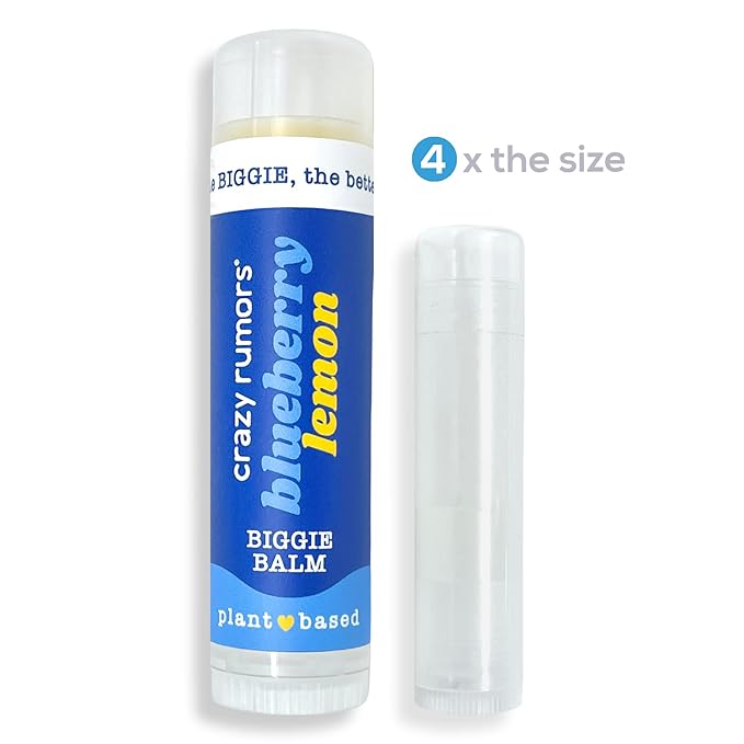 Crazy Rumors Biggie Blueberry Lemon Flavored All Natural, Plant Based Lip Balm to Moisturize and Nourish your Lips - Blueberry Lemon tube 0.6 oz (4x Larger than standard 0.15 oz lip balm)