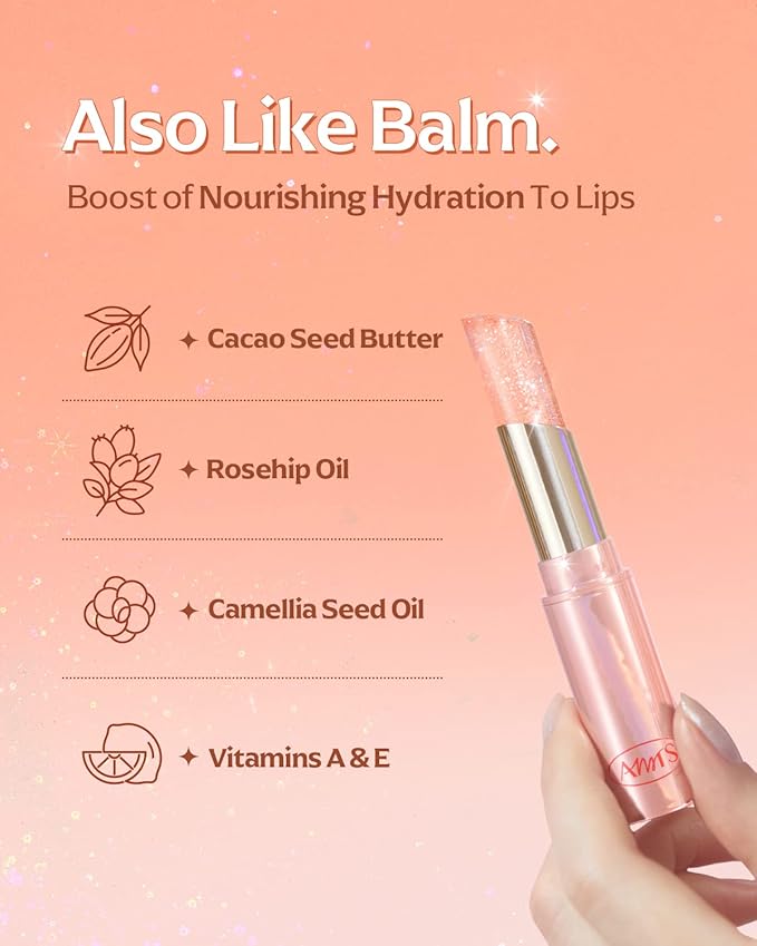 AMTS Tinted Lip Balm - Crystal Lights | Hydrating Glitter Lipstick | Pearl Shimmering Daily Lip Makeup for dry, cracked, chapped lips | korean beauty Moisture Lip Tint