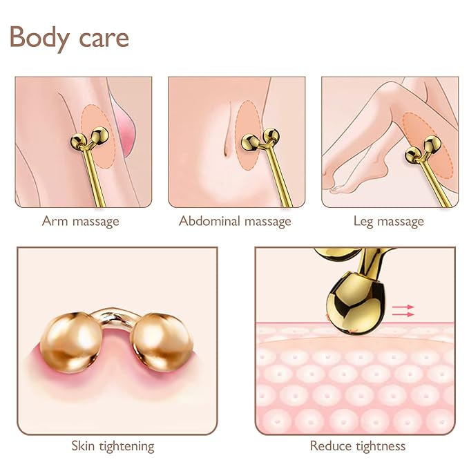 Tekson Facial Roller Massager, 3D Metal face Massage Tool for Eye Reduce Puffiness, Face Lift, Anti-Aging, Skin Tightening (Gold)