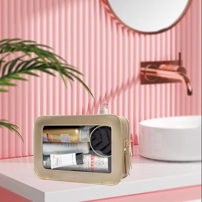 Clear Makeup Bag Small, TSA Approved Portable Toiletry Bag with Zipper Cosmetic Travel Bag Makeup Organizer Case Mini Makeup Pouch for Purse Car Organizer Bag for Women Men