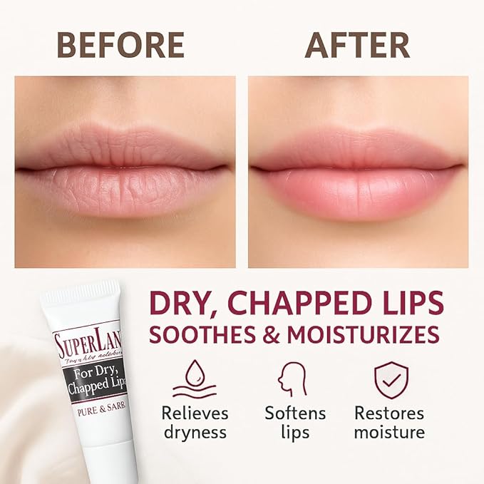 Organic Lanolin Lip Balm For Dry, Cracked, Chapped Lips By Superlan - Natural Lip Moisturizer With Ultra-Pure Medical Grade Lanolin & Jojoba Oil- Kosher Chapstick for Men Women & Children, (3 Pack)