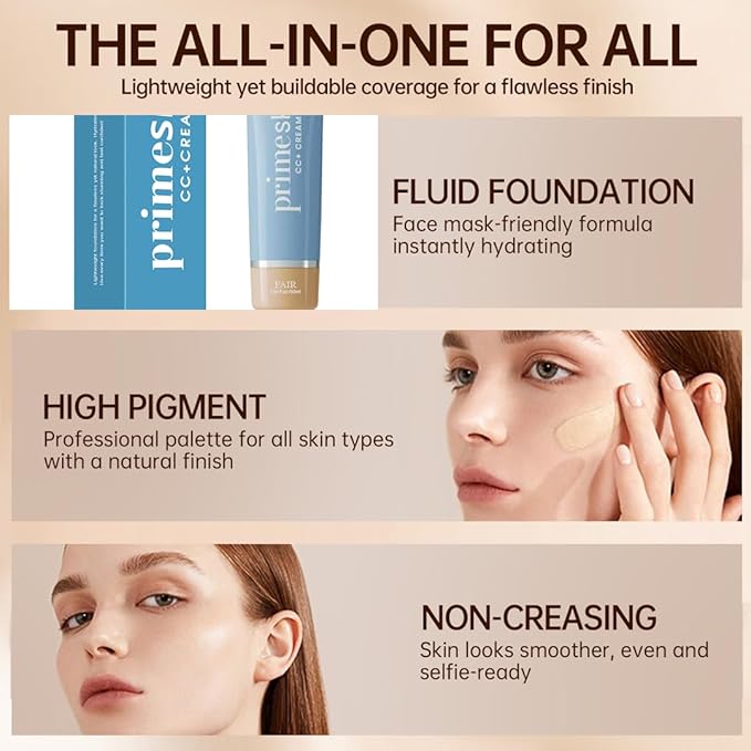 Primeskin Cc Cream for Older Women,Korean Cc Cream, Self Adjusting for Mature Skin, Satin Skin Korean 1.69 Fl Oz/50ml (TAN)