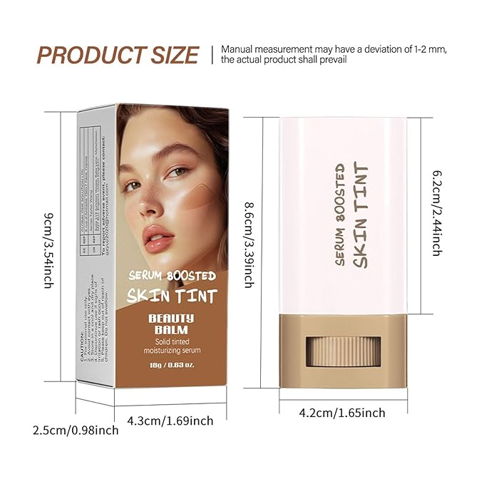 Multi-Use Foundation Stick Beauty Balm Serum Boosted Skin Tint, On-The-Go Tinted Solid Serum, Lightweight and Buildable Creamy Skin Tint Stick Makeup, Natural Finish(04#)