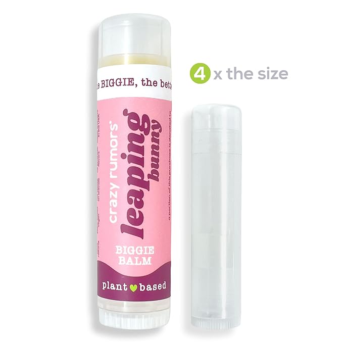Crazy Rumors Biggie Leaping Bunny Flavored All Natural, Plant Based Lip Balm to Moisturize and Nourish your Lips - Leaping Bunny tube 0.6 oz (4x Larger than standard 0.15 oz lip balm)