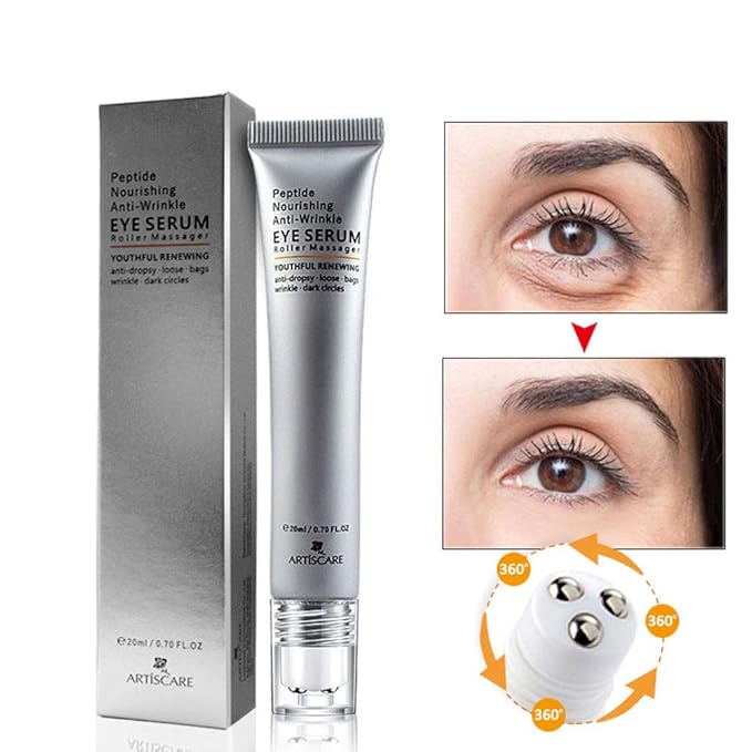Eye Peptide Serum Eye Massage Roller Nourishing Relieve Loose Eye Bags Dark Circles Eye Skin Care Under Eye Cream for Fine Wrinkles and Puffiness Daily Skincare(Nourishing Grey)