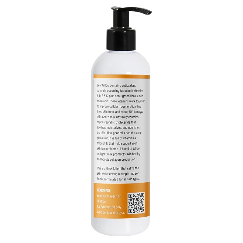 Grass Fed Beef Tallow & Goat Milk Body Lotion for Sensitive Skin, Organic Tallow Lotion - Soothes Dry Patches, Goat Milk Moisturizer - Handmade Tallow Body Lotion (Lavender Vanilla, 12 Oz)