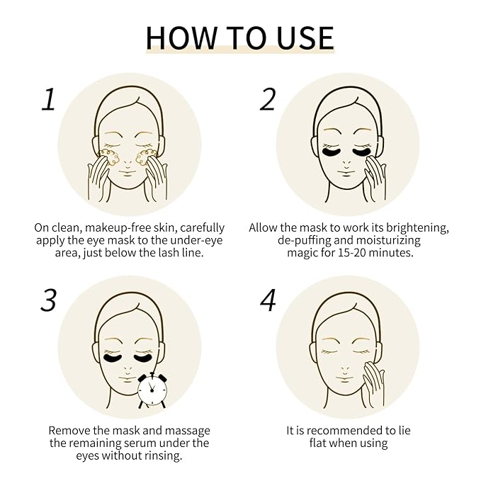 24K Gold Eye Mask - 60 Pieces, Collagen Hyaluronic Acid Eye Mask, Anti-aging, Remove Dark Circles, Puffiness and Wrinkles, Refreshes Skin, Suitable for Both Men and Women