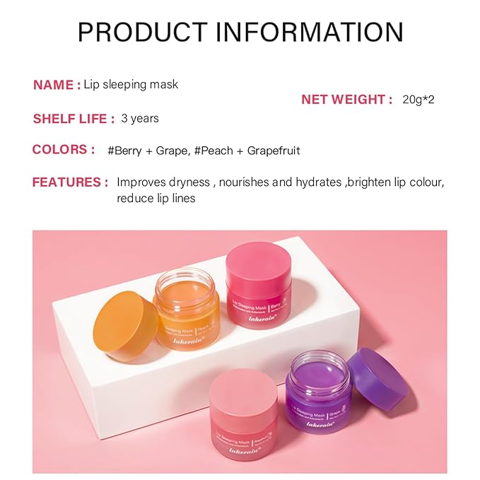 2PCS Lip Sleeping Mask, Lip Mask Overnight, Moisture & Lip Plumper Lip Wrinkles, Repair Lip Balm Prevention Dry and Cracked Lip Scrubs Exfoliato Smoothing Dry Lip Mask (Berry + Grape)