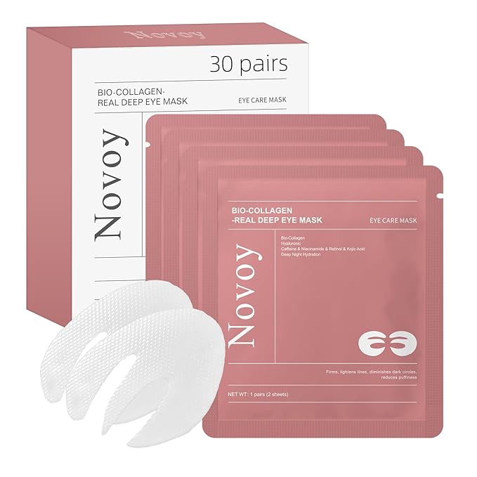 Novoy 30 Pairs Bio-Collagen Real Deep Eye Patches - 6-in-1 Retinol Overnight Eye Patches for Dark Circles, Puffiness & Wrinkles | 2% Caffeine/Hyaluronic/Niacinamide, Korean Popular Eye Mask - Lavender