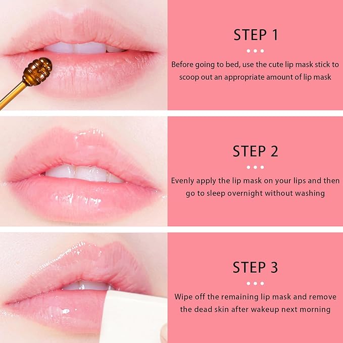3 Pcs Bee Lip Balm Honey Pot, Honey Strawberry Watermelon Lip Mask Overnight, Moisturizing Sleeping Lip Mask, Hydrate Repair Prevent Dry Cracked Lip Care (Honey+Strawberry+Watermelon)