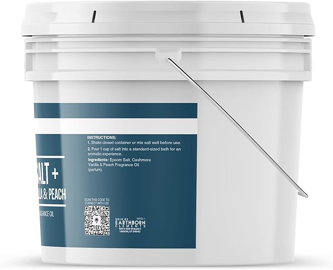 Earthborn Elements Cashmere Vanilla & Peach Epsom Salt 8 lb, One Gallon Bucket, Pure & Undiluted, Soaking Salt with Fragrance