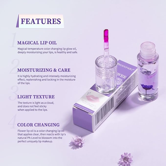 Flower Lip Oil, Hydrating Lip Glow Oil, Plumping Lip Oil, Non-Sticky Long Lasting Lip Oil Gloss, Transparent Lip Oil Tinted, Lip Plumper Gloss, Moisturize your lips and Reduce lip lines (02)
