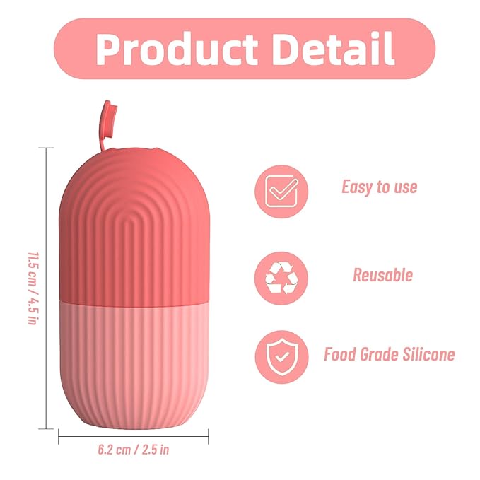 Ice Roller for Face and Eye,Upgraded Ice Face Roller,Facial Beauty Ice Roller Skin Care Tools, Ice Facial Cube, Ice Holder Mold Face Puffiness Relief Massage Skin Care Tools (Pink)