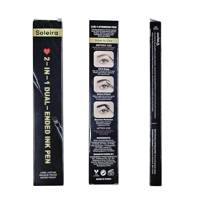 Eyebrow Pen, Soleira Waterproof Eyebrow Pencil with 4 Tip Microblading Eyebrow Pen and Dual-ended Eyebrow Brush, for Natural-Looking Brows, Long-Lasting, Black
